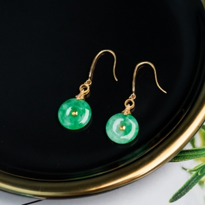 18K糯冰种飘翠翡翠平安扣耳坠