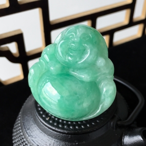 糯冰种豆绿翡翠弥勒佛吊坠