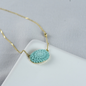 18K中高瓷蓝绿色绿松石格桑花项链