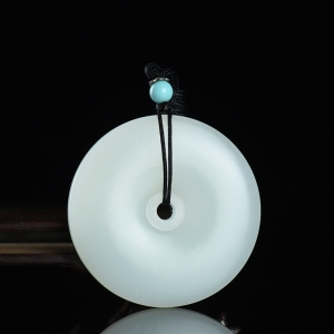 山流水料和田羊脂白玉平安扣吊坠