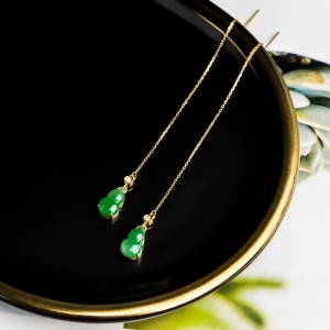 18K糯冰种翠绿翡翠福禄耳坠