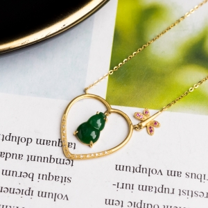 18K糯冰种翠绿翡翠福禄项链