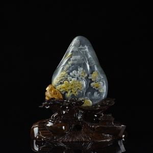 籽料和田玉青花山水摆件