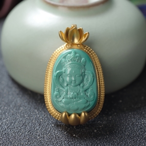 18K高瓷蓝绿绿松石观音吊坠