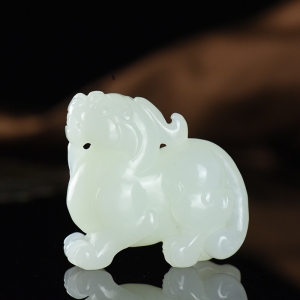 山流水料和田羊脂白玉貔貅手把件