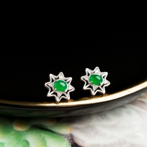 18K糯冰种翠绿翡翠耳钉