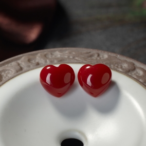 阿卡牛血红珊瑚心形戒面（两件）
