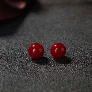8mm阿卡牛血红珊瑚圆珠（两件）