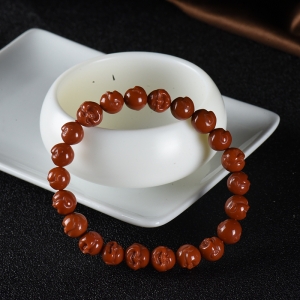 柿子红南红弥勒佛单圈手串