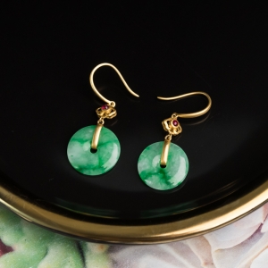 18K糯冰种飘翠翡翠平安扣耳坠