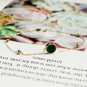 18K糯冰种翠绿翡翠手链