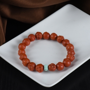 柿子红南红弥勒佛单圈手串