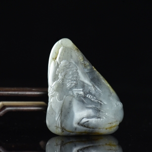 籽料和田玉青花山水手把件