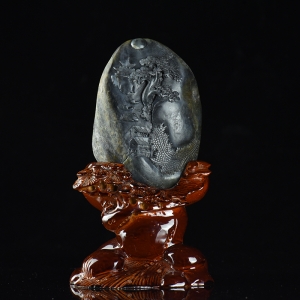 籽料和田玉青花山水摆件