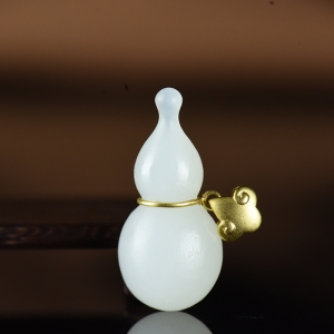 18K籽料和田白玉福禄吊坠