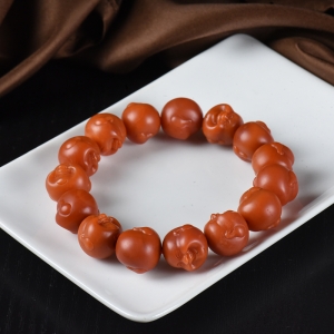 柿子红南红弥勒佛单圈手串