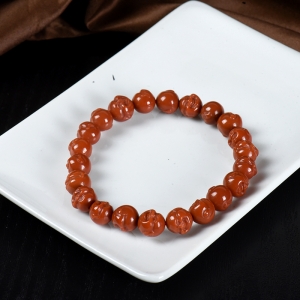 柿子红南红弥勒佛单圈手串