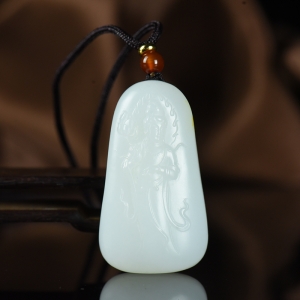 山流水料和田羊脂白玉观音吊坠