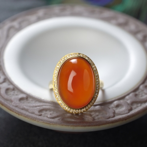 18K冰红南红戒指