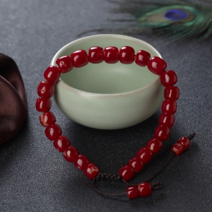 阿卡牛血红珊瑚桶珠单圈手串
