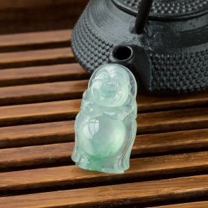 冰种飘翠翡翠弥勒佛吊坠