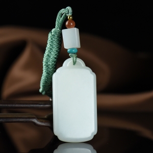 山流水料和田羊脂白玉无事牌吊坠