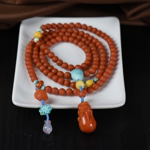 6mm柿子红南红貔貅108佛珠