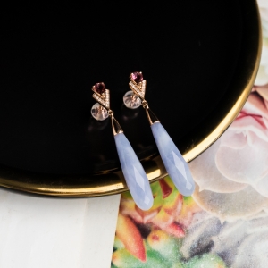 18K糯种浅紫翡翠耳坠