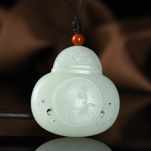 籽料和田白玉花开富贵香囊吊坠