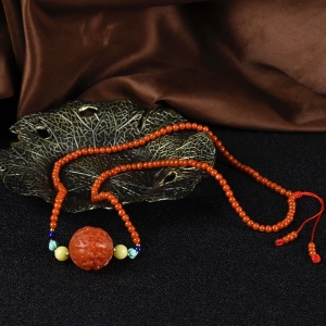 柿子红南红核桃项链