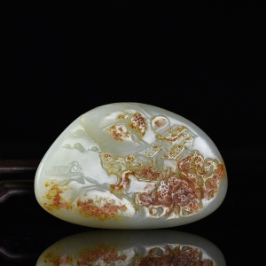 籽料和田白玉山水手把件