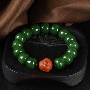 山料和田碧玉老形珠单圈手串