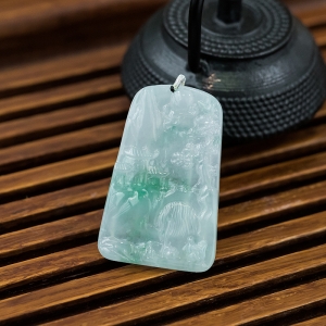 糯冰种飘翠翡翠高山流水吊坠