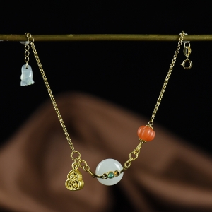 18K山料和田白玉平安扣手链