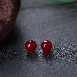 7mm阿卡牛血红珊瑚圆珠（两件）