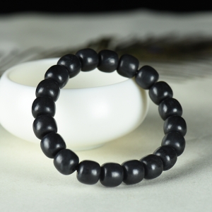 籽料和田墨玉老形珠单圈手串