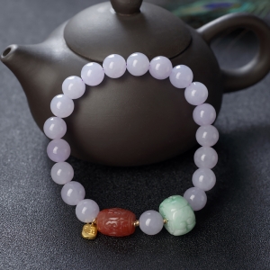 8.5mm糯种浅紫色翡翠单圈手串