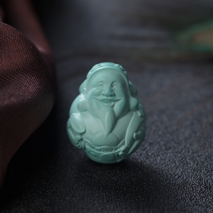 中瓷蓝绿绿松石财神吊坠