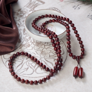 7mm满星鸡血红小叶紫檀多圈手串