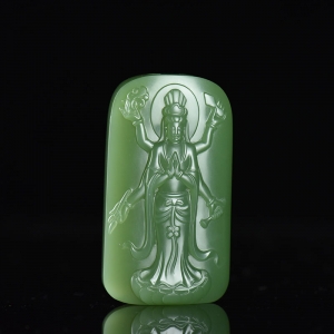 山料和田碧玉四臂观音吊坠