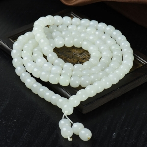 籽料和田白玉老形珠108佛珠