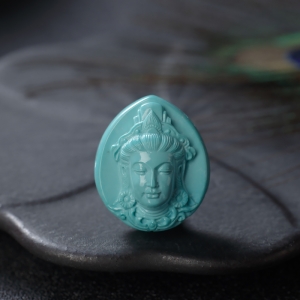 高瓷蓝绿绿松石观音吊坠