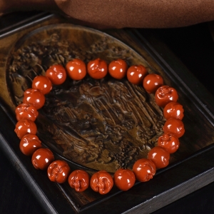 柿子红南红弥勒佛单圈手串