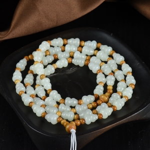 籽料和田白玉福禄项链