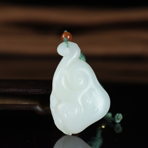 山流水料和田羊脂白玉如意吊坠