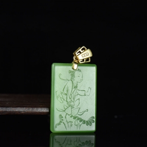 18K山料和田碧玉风之子吊坠