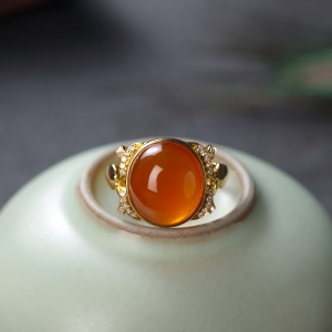 18K冰红南红戒指