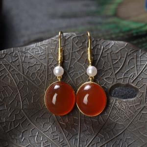 18K冰红南红耳环