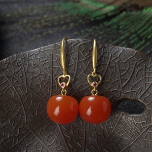 18K樱桃红南红苹果耳环