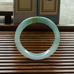 56mm糯冰种黄加绿翡翠平安镯